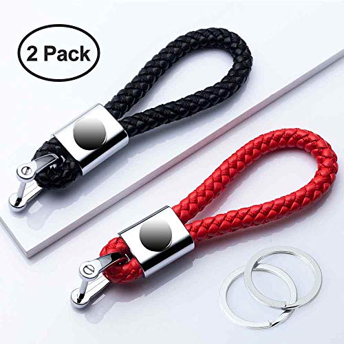 Product Cover HEY KAULOR 2Pack Genuine Leather Car Logo Keychain fit Forte Optima Rio Sedona Sorento Soul Sportage Key Chain Key Ring Family Present for Man and Woman,Black and Red