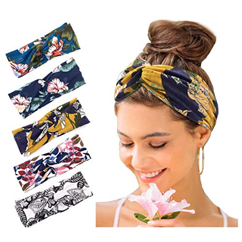 Product Cover Catery Boho Headbands Criss Cross Headband Headpiecce Bohemia Floal Style Head Wrap Hair Band Vintage Cotton Stylish Elastic Fabric Cotton Hairbands Fashion Hair Accessories for Women(Pack of 5)