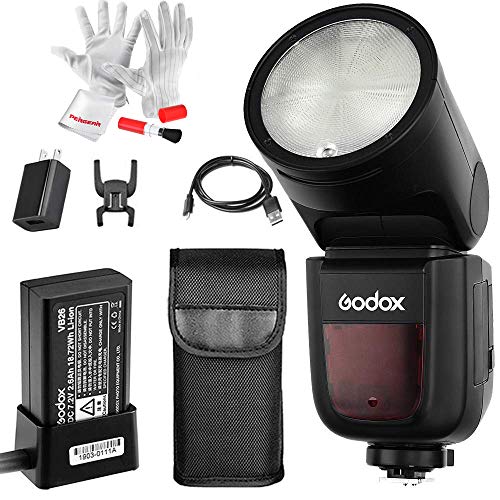 Product Cover Godox V1-S Flash for Sony, 76Ws 2.4G TTL Round Head Flash Speedlight, 1/8000 HSS, 480 Full Power Shots, 1.5s Recycle Time, 2600mAh Lithium Battery, 10 Level LED Modeling Lamp, W/Pergear Cloth