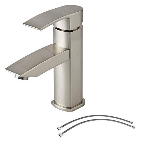 Product Cover Hotis Commercial Single Handle Brushed Nickel Bathroom Faucet, Bathroom Sink Faucet with Water Supply Lines