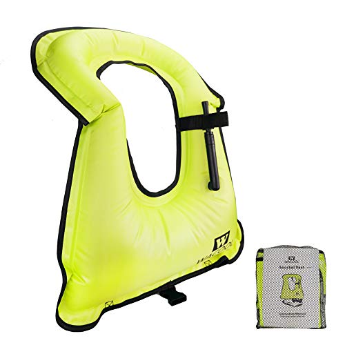 Product Cover WACOOL Inflatable Snorkel Vest Safety Jacket Free Diving Portable Life Jacket for Swimming (Kids Neon Green)