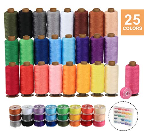 Product Cover ilauke 50Pcs Bobbins Sewing Threads Kit, 400 Yards per Polyester Thread Spools, Prewound Bobbin with Case for Brother Singer Janome Machine, 25 Colors