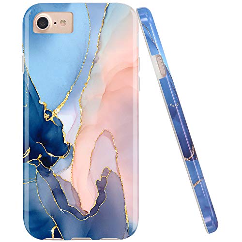 Product Cover JAHOLAN Gold Glitter Sparkle Purple Marble Design Clear Bumper Glossy TPU Soft Rubber Silicone Cover Phone Case Compatible with iPhone 7 iPhone 8 iPhone 6 6S