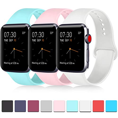Product Cover Pack 3 Compatible with Apple Watch Bands 38mm, Soft Silicone Band Compatible iWatch Series 4, Series 3, Series 2, Series 1 (Light Blue/Pink/White, 38mm/40mm-S/M)