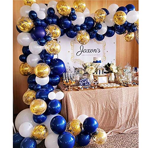 Product Cover Soonlyn Navy Blue Balloons 104 Pcs 12 Inch Confetti Balloons White Latex Balloon Garland Kit with 1 PCS Balloon Strip for Baby Shower 1st Birthday Party Wedding Party - 3 Colors
