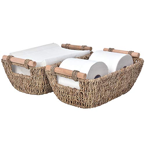 Product Cover StorageWorks Hand-Woven Wicker Baskets, Seagrass Decorative Baskets with Wooden Handles, Medium, 12