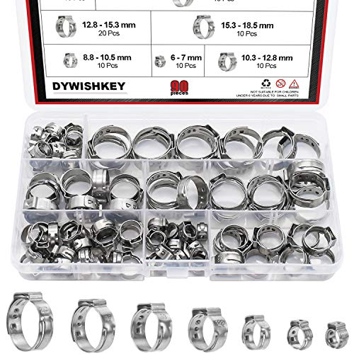 Product Cover DYWISHKEY 90 PCS 6-21mm 304 Stainless Steel Single Ear Stepless Hose Clamps