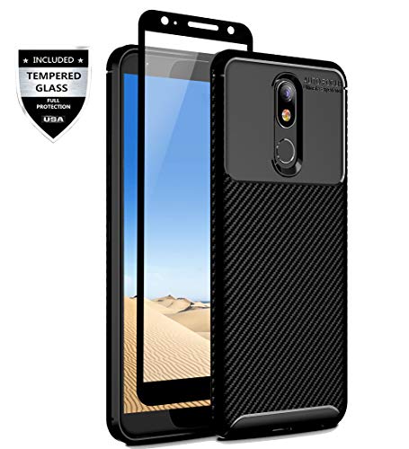Product Cover Sunnyw LG K40 Case,LG Solo LTE,LG Xpression Plus 2,LG Harmony 3,LG K12 Plus,LG X4 2019 Case with [Full Tempered Glass Screen Protector], Flexible Shock Absorption Scratch Resistant Case (Black)