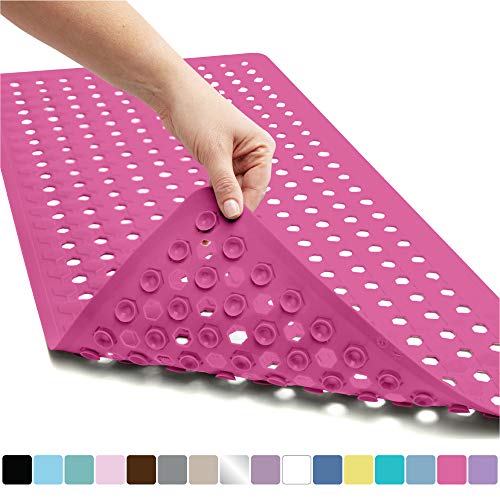 Product Cover Gorilla Grip Original Patented Bath, Shower, Tub Mat, 35x16, Washable, Antibacterial, BPA, Latex, Phthalate Free, Bathtub Mats with Drain Holes, Suction Cups, XL Size Bathroom Mats, Hot Pink Opaque
