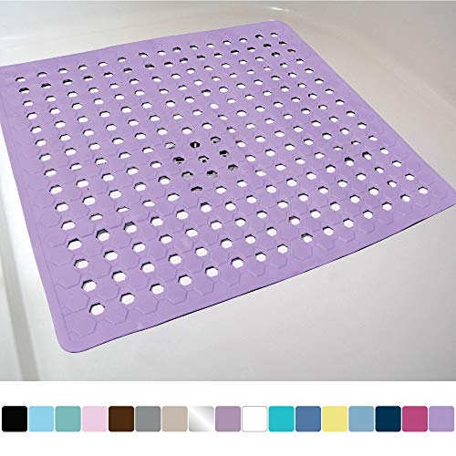 Product Cover Gorilla Grip Original Patented Bath, Shower, and Tub Mat, 21x21, Machine Washable, Antibacterial, BPA, Latex, Phthalate Free, Square Bathroom Mats with Drain Holes, Suction Cups, Purple Opaque
