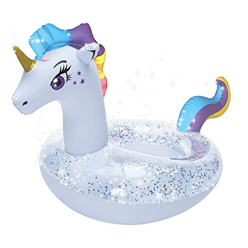 Product Cover Splash Buddies Unicorn Pool Float Glitter Inflatable Swim Ring -- Fun Beach and Water Toy Lounge for Kids, Adults Alike