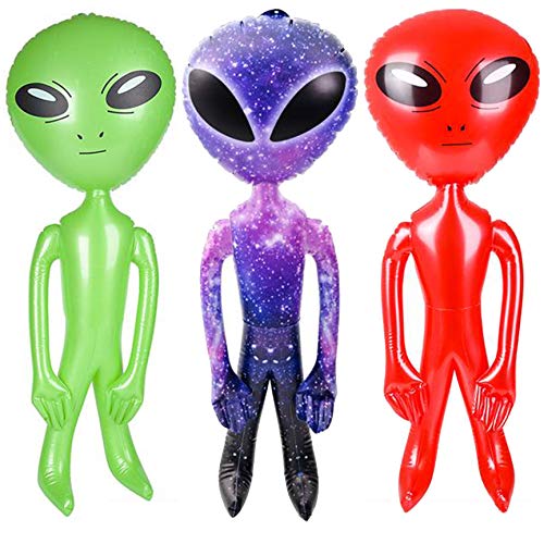 Product Cover Alien Inflatable Toys for Boys and Girls | 3 Pack, 36 Inch, 1 Green, 1 Galaxy, 1 Red | Great for Birthday Party Favors or Decoration, Halloween, Gags or Practical Jokes | Novelty Toys