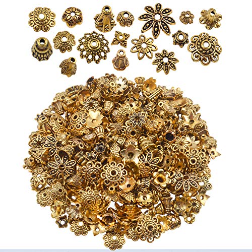 Product Cover BronaGrand 100 Gram(About 250-350pcs) Bali Style Jewelry Making Metal Bead Caps Deluxe New Mix,Antique Gold