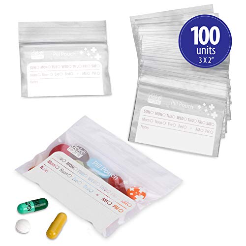 Product Cover Deke 100 pack clear resealable ziplock travel pill packs bag organizer pouches 3x2