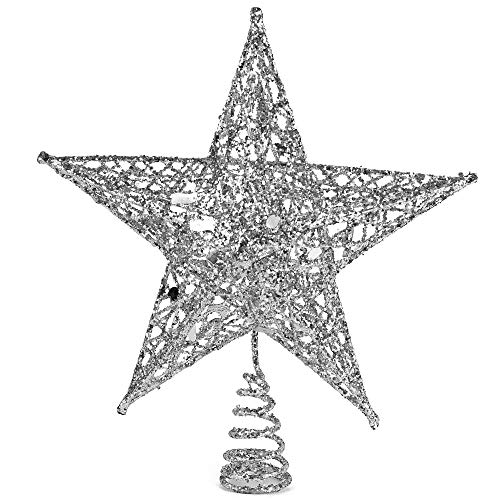 Product Cover Ornativity Silver Star Tree Topper - Christmas Glitter Star Ornament Treetop Decoration