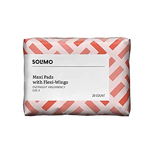 Product Cover Amazon Brand - Solimo Thick Maxi Pads with Flexi-Wings for Periods, Overnight Absorbency, Unscented, Size 4, 28 Count