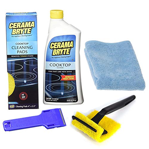 Product Cover Cerama Bryte - Complete Cooktop Cleaning Kit - Includes 28 oz Cooktop Cleaner, 10 Cleaning Pads, 1 POW-R Grip Pad Tool, 1 Scraper, and 1 Microfiber Cloth