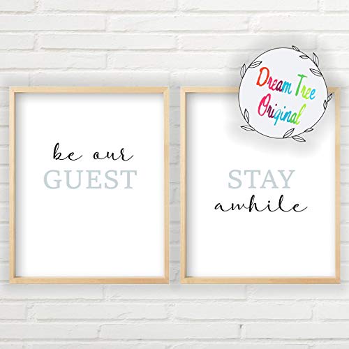 Product Cover Be Our Guest, Stay Awhile Wall Decor (Unframed 11x14 inch Prints, Stay A While Sign Set, Guestroom Decor Set of 2, Be Our Guest Sign, Be Our Guest Sign Wall Decor For Guest Room)