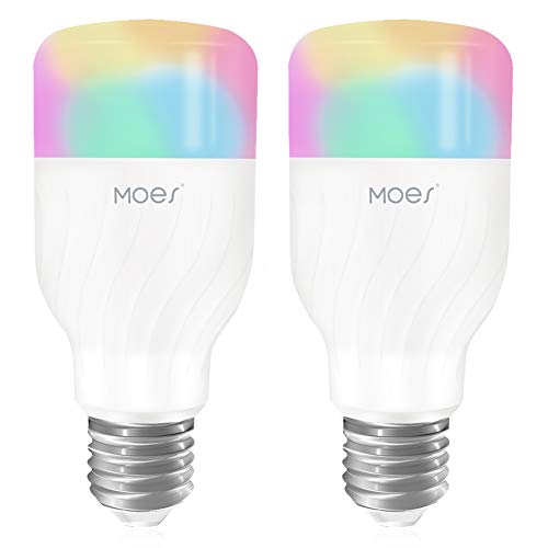 Product Cover MOES WiFi Smart LED Light Bulb Dimmable Lamp 60W Equivalent,7W RGB Color Changing 2700K-6500K Warm White to Daylight,Compatible with Alexa Echo Google Home A19 E26 (2 Pack)