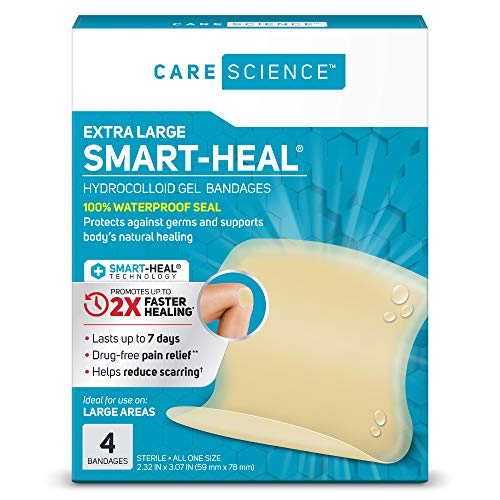 Product Cover Care Science Hydrocolloid, Large, 2.3 in x 3 in, 4CT | 100% Waterproof Seal Promotes Up to 2X Faster Healing, Reduces Scarring, Drug-Free Pain Relief