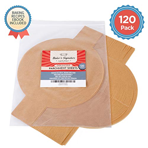 Product Cover 9 Inch Rounds Pack of 120 Parchment Paper Baking Sheets by Baker's Signature | Precut Silicone Coated & Unbleached - Will Not Curl or Burn - Non-Toxic & Comes in Convenient Packaging