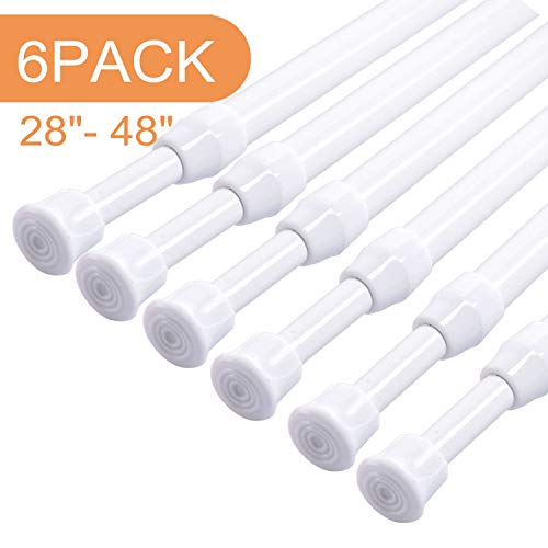 Product Cover Ginbel Direct 6Pack Tension Curtain Rod Cupboard Bars Curtain Rod extendable 28-48 inch White Spring Tension Rods