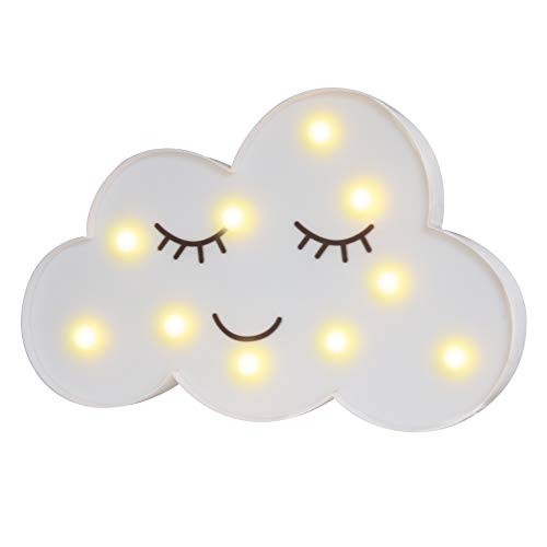 Product Cover Pooqla LED Painted Cloud Night Light, Emoji Face Marquee Cloud Signs, Battery Operated Warm Lighting Home Decor for Kids, Baby, Nursery, Living Room Dorm (Shy Cloud)