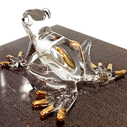 Product Cover Sansukjai Frog Miniature Figurines Hand Blown Glass Art W/22K Gold Trim Animals Collectible Gift Home Decor, Clear Gold