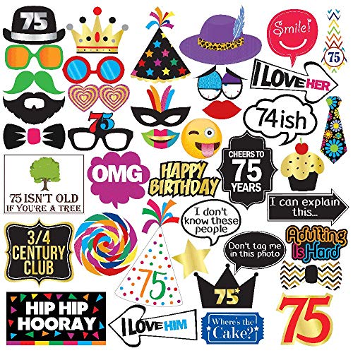Product Cover 75th Birthday Photo Booth Party Props - 40 Pieces - Funny 75th Birthday Party Supplies, Decorations and Favors