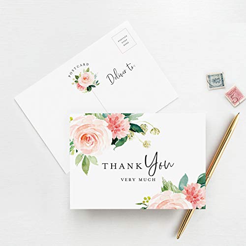 Product Cover Bliss Collections Floral Thank You Cards, Postcard Style Notes, Boho Design Perfect for: Wedding, Bridal Shower, Baby Shower, Birthday, Funeral or a Great Way Just to Say Thanks, Pack of 50 4x6 Cards