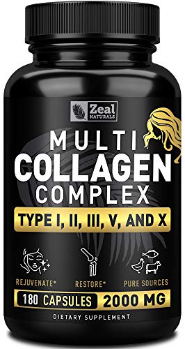 Product Cover Multi Collagen Peptides Pills (Hydrolyzed Complex Ⅰ, Ⅱ, Ⅲ, Ⅴ &Ⅹ) 100% Pure Hydrolysate Collagen Pills Grass Fed Collagen Powder for Hair Skin and Nails + Joint Support - #1 Collagen Pills for Women