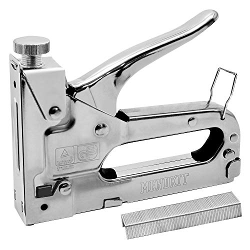 Product Cover Heavy Duty Staple Gun by MendKit - Compact Steel Tracker With Remover - 3 In 1 Type Staples Best Use for Re Upholstrey, Craft, Construction or DIY Project - Penetrates Cardboard, Wood, Canvas, Paper