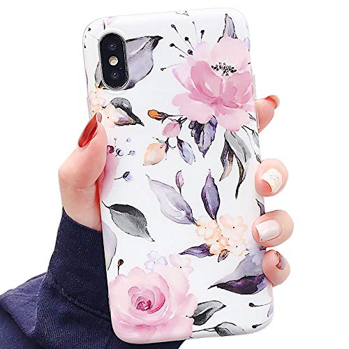 Product Cover YeLoveHaw iPhone Xs Max Case for Girls, Flexible Soft Slim Fit Full Protective Cute Shell Phone Case with Floral and Leaves Pattern for iPhone Xs Max 6.5 Inch (Purple Flowers)