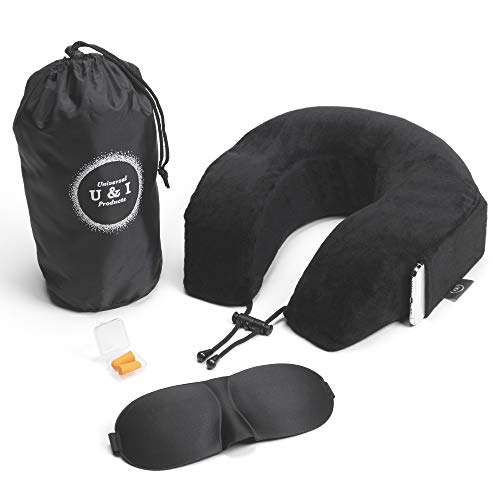 Product Cover Softest Best Quality Memory Foam Travel Neck Pillow, Airplane Set with a Comfy sleep Mask and Earplugs