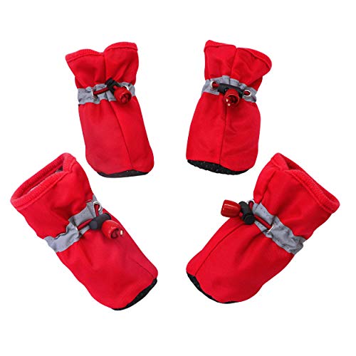 Product Cover YAODHAOD Dog Boots Paw Protector, Anti-Slip Dog Shoes，These Comfortable Soft-Soled Dog Shoes are with Reflective Straps, for Small Dog (6, red)