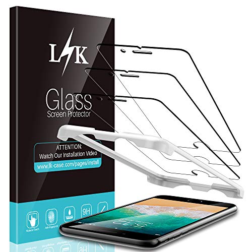 Product Cover [3 Pack] L K Screen Protector for iPhone 7 Plus/iPhone 8 Plus, [Frame-Installation] Tempered Glass 9H Hardness, Lifetime Replacement Warranty