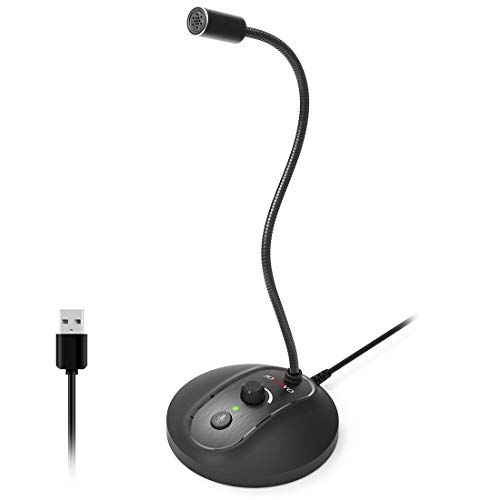Product Cover USB Computer Microphone with Mute Button,Plug&Play Condenser,Desktop, PC, Laptop, Mac, PS4 Mic LED Indicator -360 Gooseneck Design -Recording, Dictation, YouTube, Gaming, Streaming (Omnidirectional)