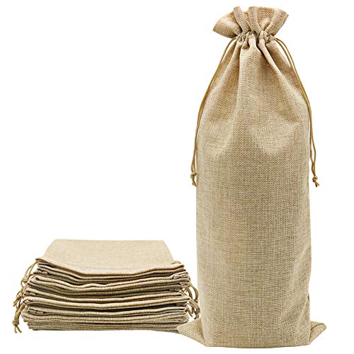 Product Cover Shintop 10pcs Jute Wine Bags 1.5L, 16 x 6.7 inches Hessian Wine Bottle Gift Bags with Drawstring (Brown)