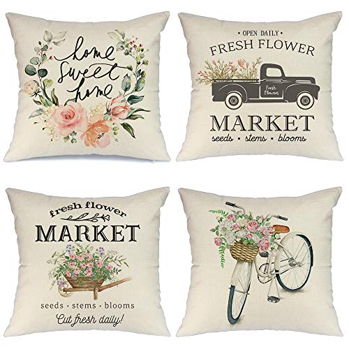 Product Cover AENEY Spring Pillow Covers 18x18 for Couch Set of 4 Farmhouse Decorative Throw Pillows Home Decorations A223