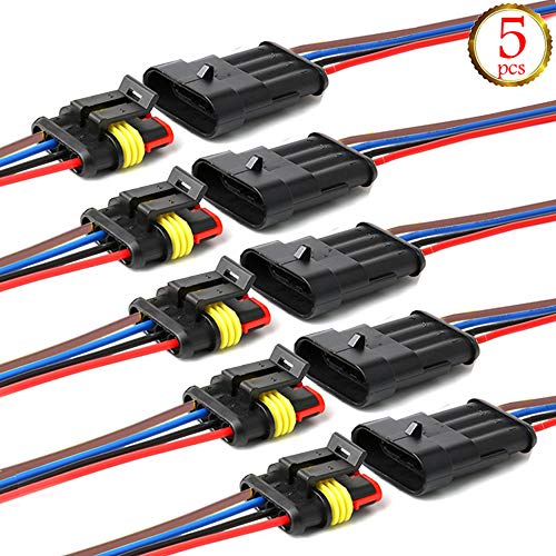 Product Cover YETOR Way Car Waterproof Electrical Connector,4 pin Plug Auto Electrical Wire Connectors with Wire 16 AWG Marine for Car, Truck, Boat, and Other Wire Connections.(5 Pack)
