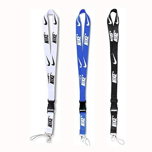 Product Cover Lanyard Key Chain Holder, Neck Lanyard with Hook and Buckle for Keys Phones ID Badge Holder Bags Accessories 3 Pack Black White Blue