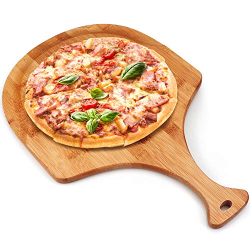 Product Cover Bamboo pizza peel, Wood Serving Pan, Cheese and Charcuterie Boards, Pizza Board Pizza Paddle Cutting Board with Handle for Baking Pizza, Bread, Cutting Fruit, Vegetables, Cheese and Serving board