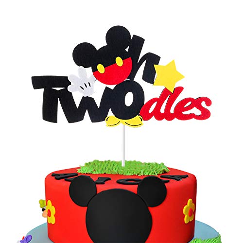 Product Cover MALLMALL6 Mickey Two Birthday Cake Topper Twodles Mickey Birthday Party Supplies Cute Cake Decorations Two Years Old Mickey Themed Birthday Party Favors for 2nd Toddlers Baby Boys Girls