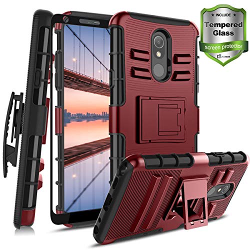 Product Cover CaseTank for LG Stylo 5 Case, LG Stylo 5 Plus, Lg Stylo 5V, LG Stylo 5 + Case W [Tempered Glass Screen Protector] Built-in Kickstand Swivel Combo Holster Belt Clip Shockproof Armor, PC-Red