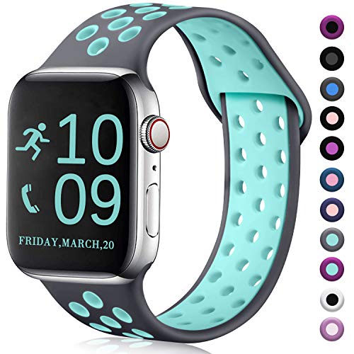 Product Cover Zekapu Compatible with Watch Band 40mm 38mm, for Women Men, S/M, Breathable Silicone Sport Replacement Wrist Band Compatible for iWatch Series 5/4/3/2/1,Gray-Teal