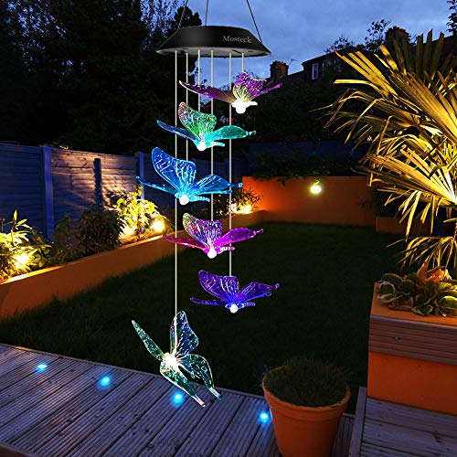 Product Cover Mosteck Wind Chimes Outdoor Solar Butterfly Wind Chimes Color Changing LED Mobile Wind Chime Make a Great Birthday Gifts for Mom, Hanging Decorative Romantic Patio Lights for Yard Garden Home Party