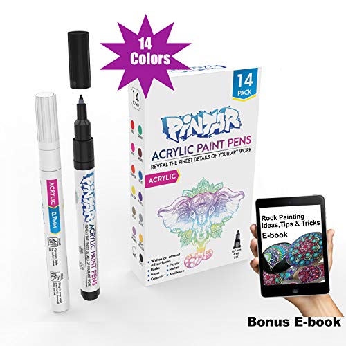 Product Cover PINTAR Fine Tip Paint Pens for Rock Painting Art - (14 Pack) Acrylic Fine Point Pens for Wood, Glass, Metal and Ceramic - Water Resistant and Quick Drying Ink for Arts & Crafts.