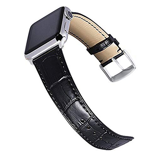 Product Cover CHIMAERA Compatible for 38MM 40MM 42MM 44MM Apple Watch Band Alligator Grain Genuine Calf Leather Strap Replacement for iWatch Series 5/4/3/2/1 Black/Gold/Rose Gold Adapters