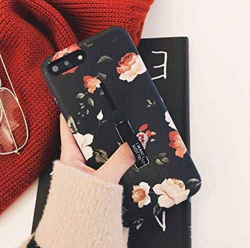 Product Cover iPhone XR Case Finger Grip,3D Embossed Flowers Design Rugged Shockproof Slim Fit Dual Layer Finger Ring Loop Strap Case Finger Strap iPhone XR 6.1 inch - Red Flowers