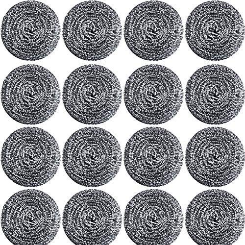 Product Cover 16 PCS Stainless Steel Sponges Scrubbers Cleaning Ball Utensil Scrubber Density Metal Scrubber Scouring Pads Ball for Pot Pan Dish Wash Cleaning for Removing Rust Dirty Cookware Cleaner (16 Packs)